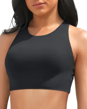 Aqua Eve Women Bikini Top Only Crop Swim Top High Neck Bathing Suit top Sports Bra Swimsuit Tops