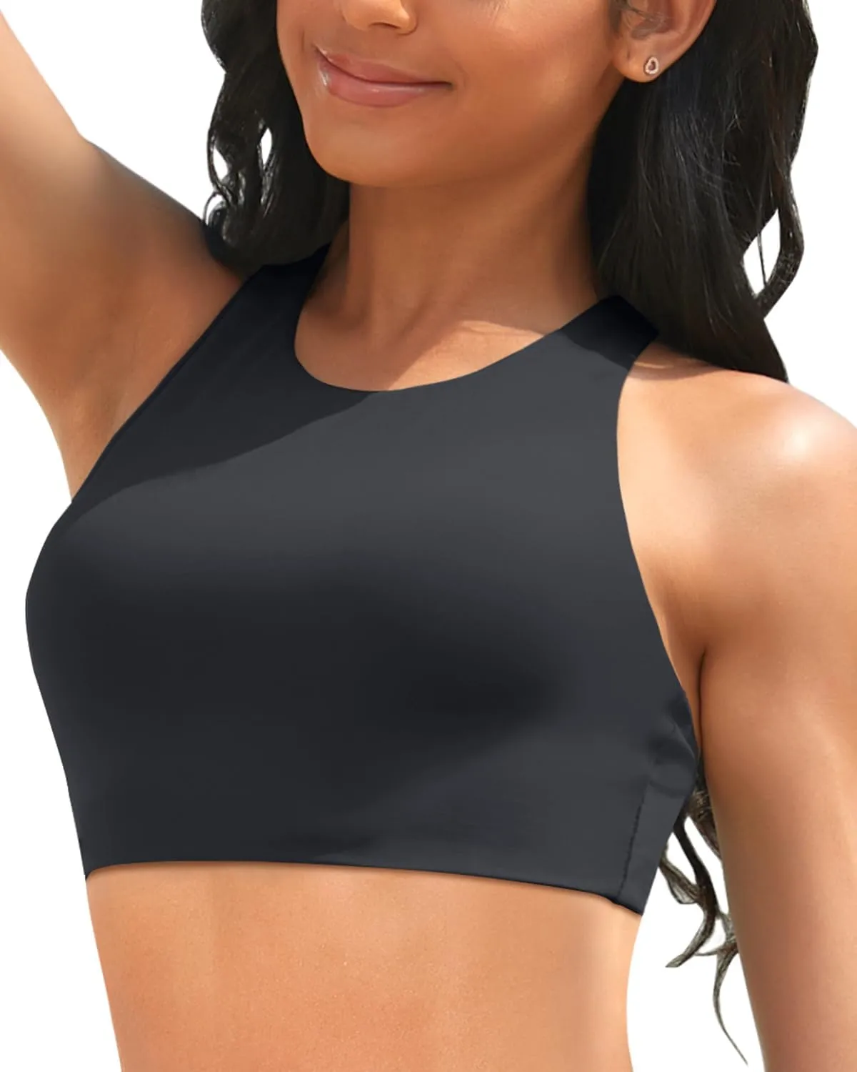 Aqua Eve Women Bikini Top Only Crop Swim Top High Neck Bathing Suit top Sports Bra Swimsuit Tops