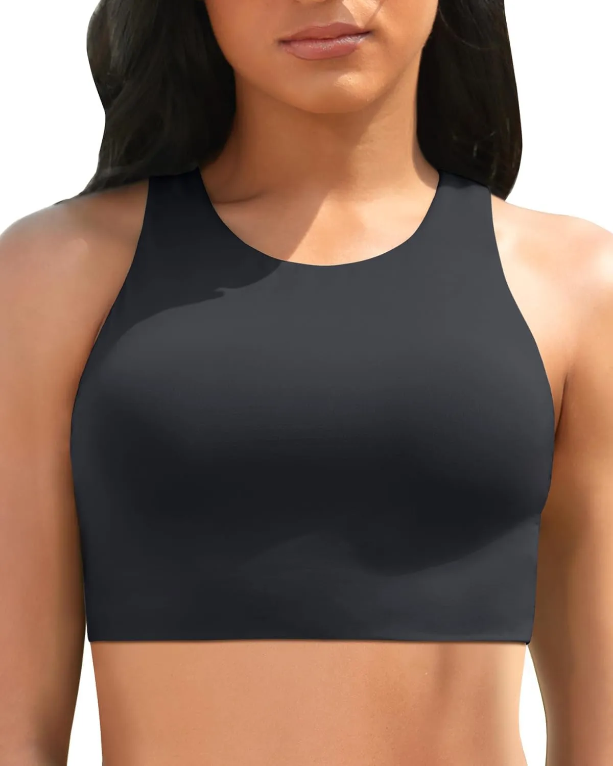 Aqua Eve Women Bikini Top Only Crop Swim Top High Neck Bathing Suit top Sports Bra Swimsuit Tops