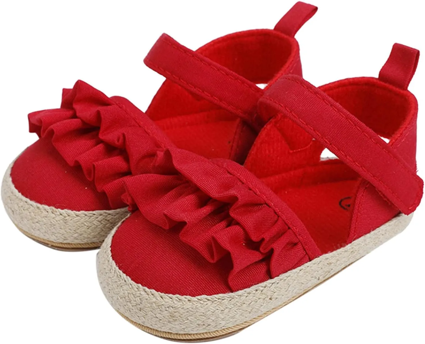 Baby Infant Boy Girl Sandals Shoes First Walkers Prewalkers Ruffles Non-Slip Soft Sole Prewalker (Red, 12 Infant)