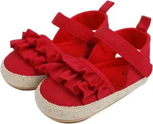 Baby Infant Boy Girl Sandals Shoes First Walkers Prewalkers Ruffles Non-Slip Soft Sole Prewalker (Red, 12 Infant)