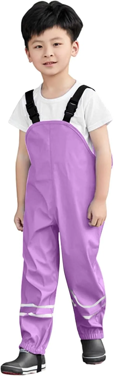 Boys Girls Suspender Rain Pants Waterproof Mud Dirty Proof Lightweight Insulated Jumpsuit Kids Outdoor Raincoat