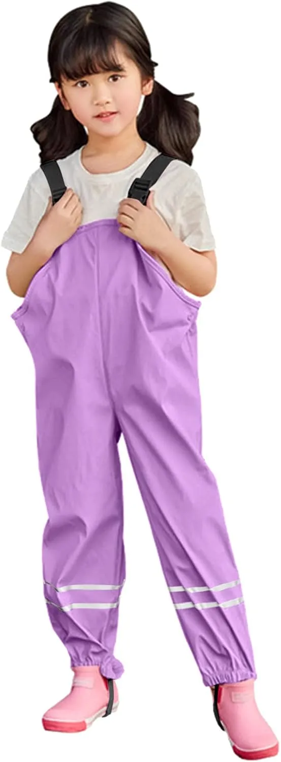 Boys Girls Suspender Rain Pants Waterproof Mud Dirty Proof Lightweight Insulated Jumpsuit Kids Outdoor Raincoat