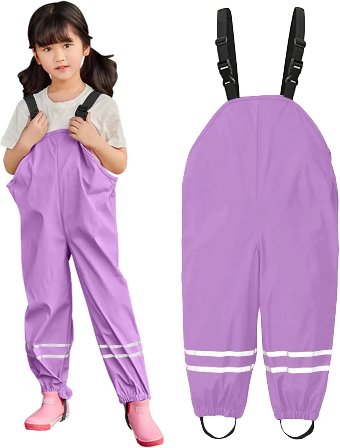 Boys Girls Suspender Rain Pants Waterproof Mud Dirty Proof Lightweight Insulated Jumpsuit Kids Outdoor Raincoat