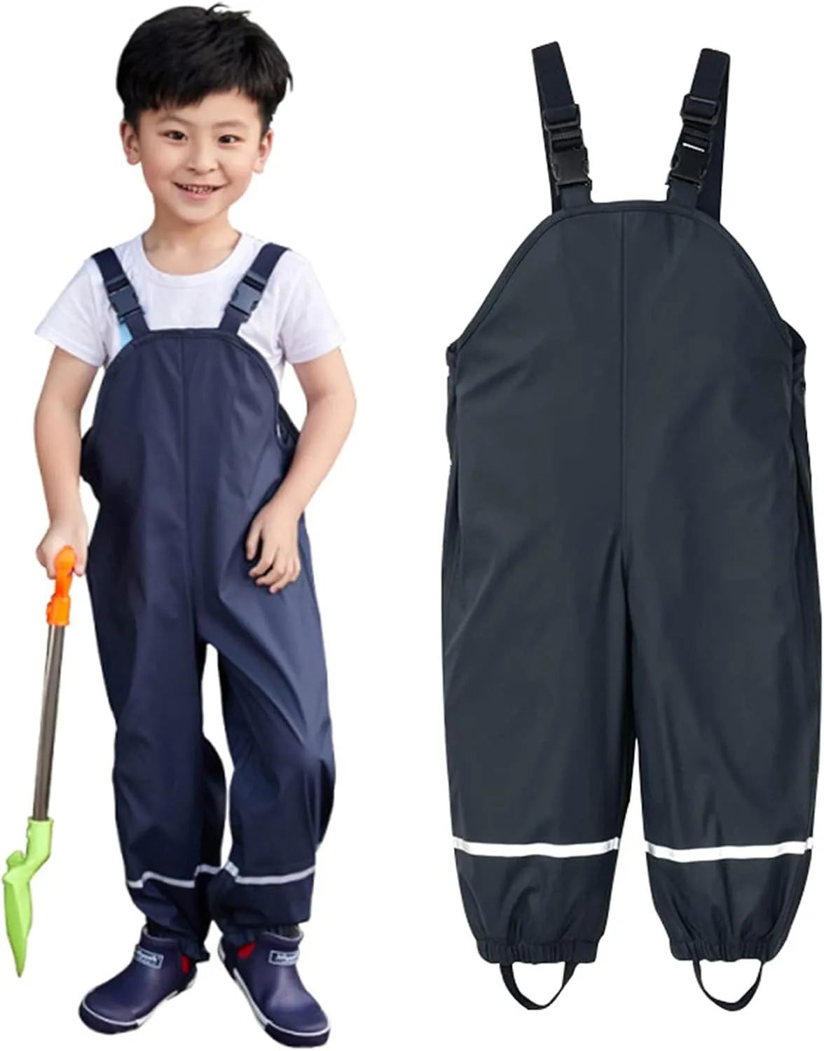 Boys Girls Suspender Rain Pants Waterproof Solid Mud Dirty Proof Lightweight Insulated Raincoat Kids Overalls Jumpsuit