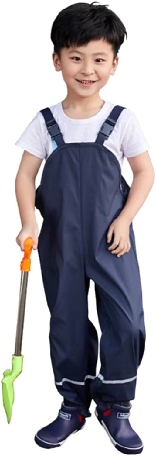 Boys Girls Suspender Rain Pants Waterproof Solid Mud Dirty Proof Lightweight Insulated Raincoat Kids Overalls Jumpsuit