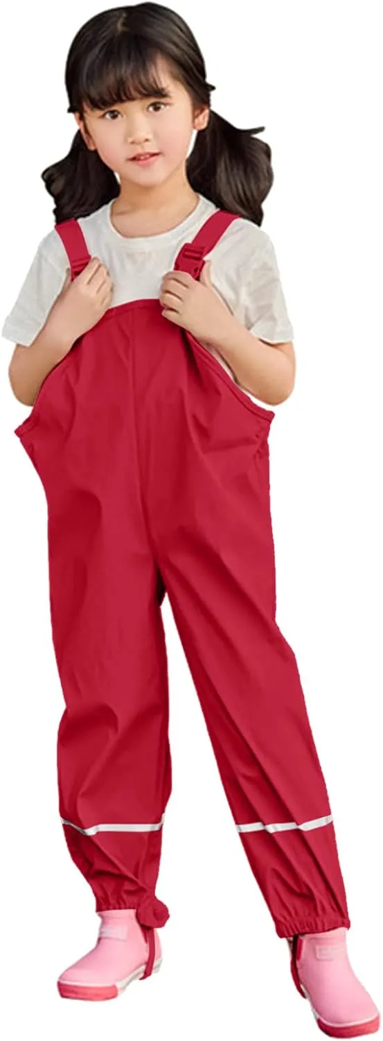 Boys Waterproof Rain Jumpsuit Romper Girls Suspender Solid Insulated Rain Pants Kids Outdoor Casual Raincoat