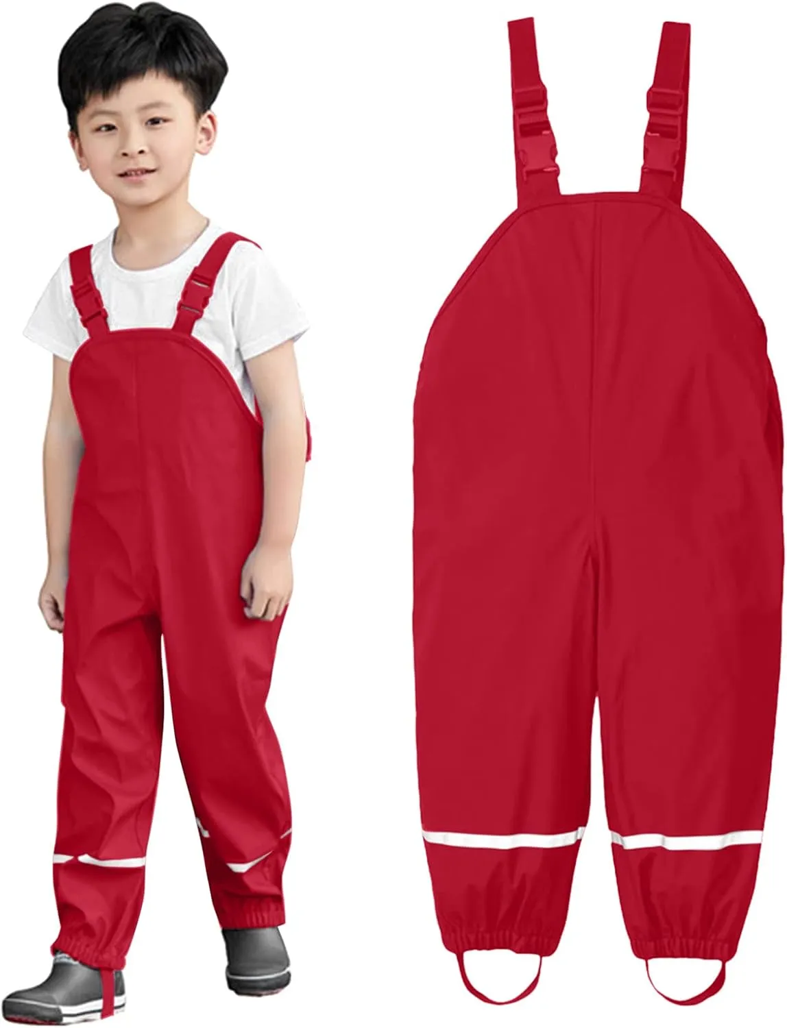 Boys Waterproof Rain Jumpsuit Romper Girls Suspender Solid Insulated Rain Pants Kids Outdoor Casual Raincoat