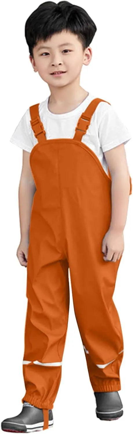 Boys Waterproof Suspender Rain Pants Solid Mud Dirty Proof Insulated Raincoat Girls Lightweight Overalls Jumpsuit