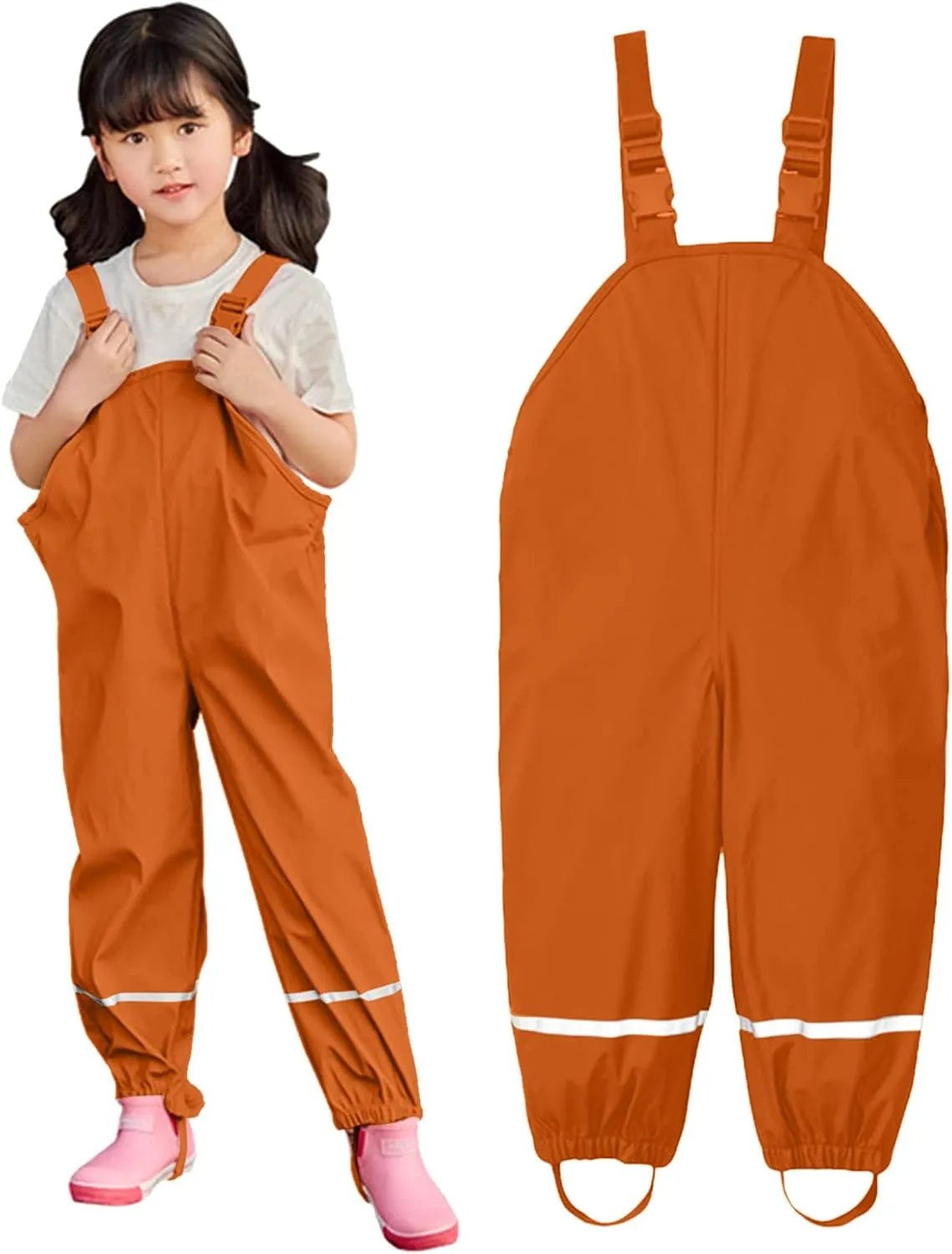 Boys Waterproof Suspender Rain Pants Solid Mud Dirty Proof Insulated Raincoat Girls Lightweight Overalls Jumpsuit