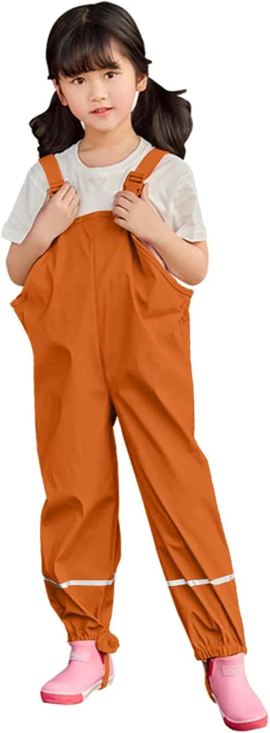 Boys Waterproof Suspender Rain Pants Solid Mud Dirty Proof Insulated Raincoat Girls Lightweight Overalls Jumpsuit