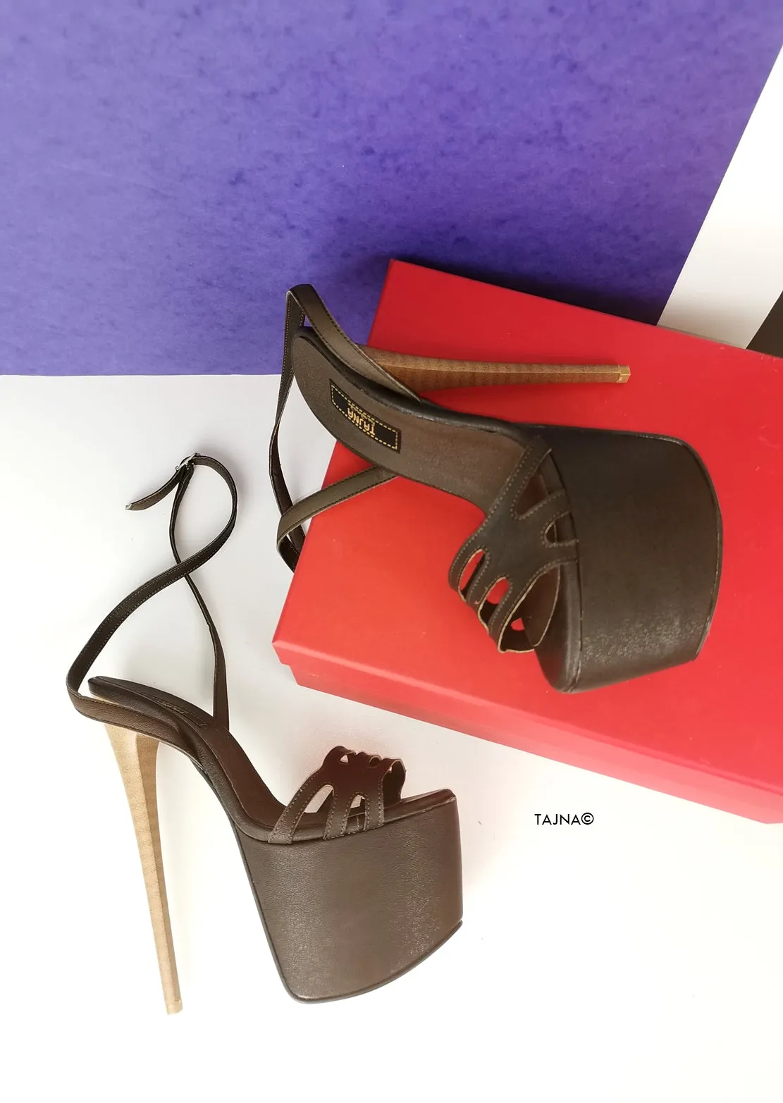Brown Laser Strap Platform Heel Sandals