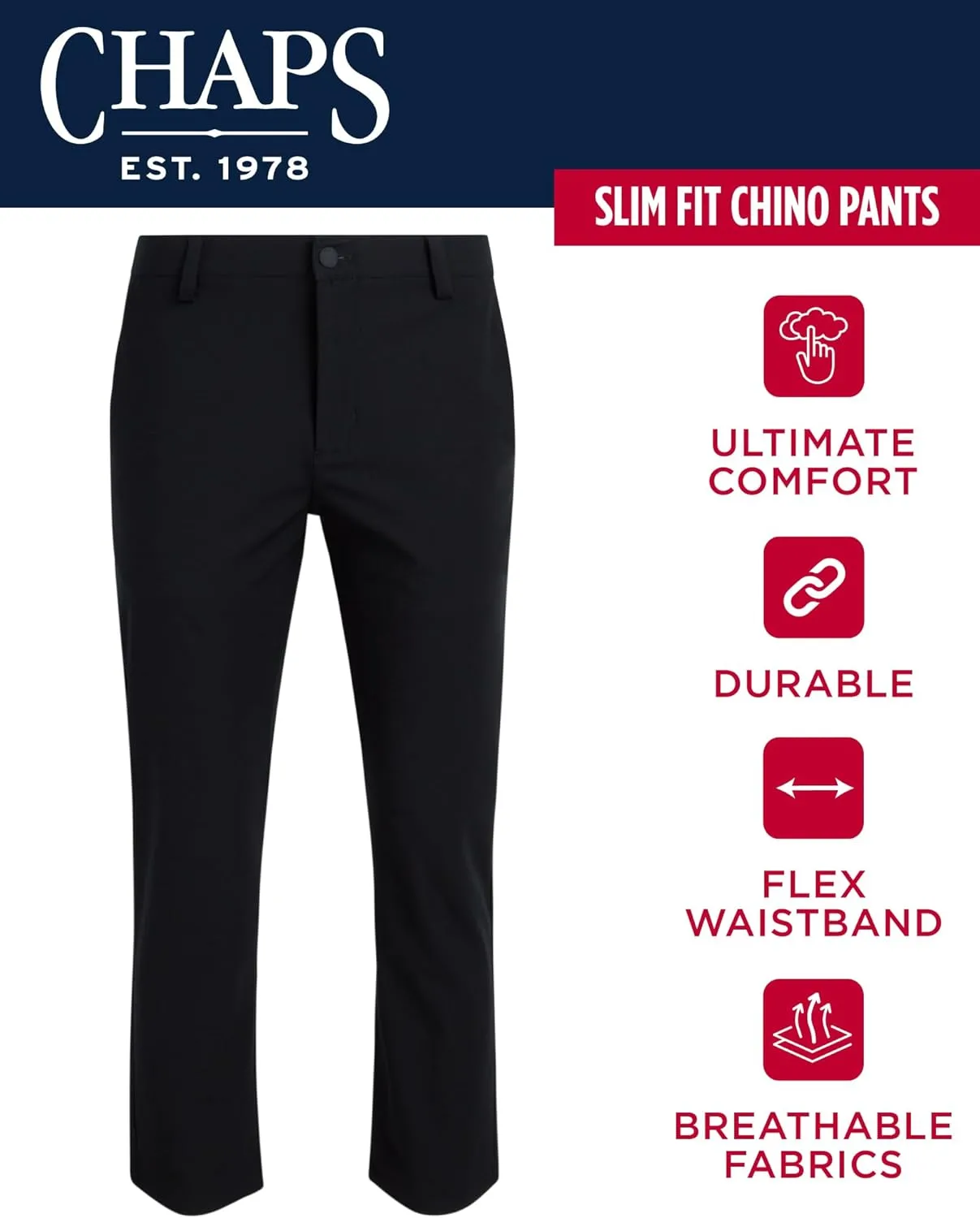 Chaps Men's Chino Pants - Slim Fit Comfort Stretch Straight Leg Dress Pants for Men - Men's Flexible Performance Work Pants