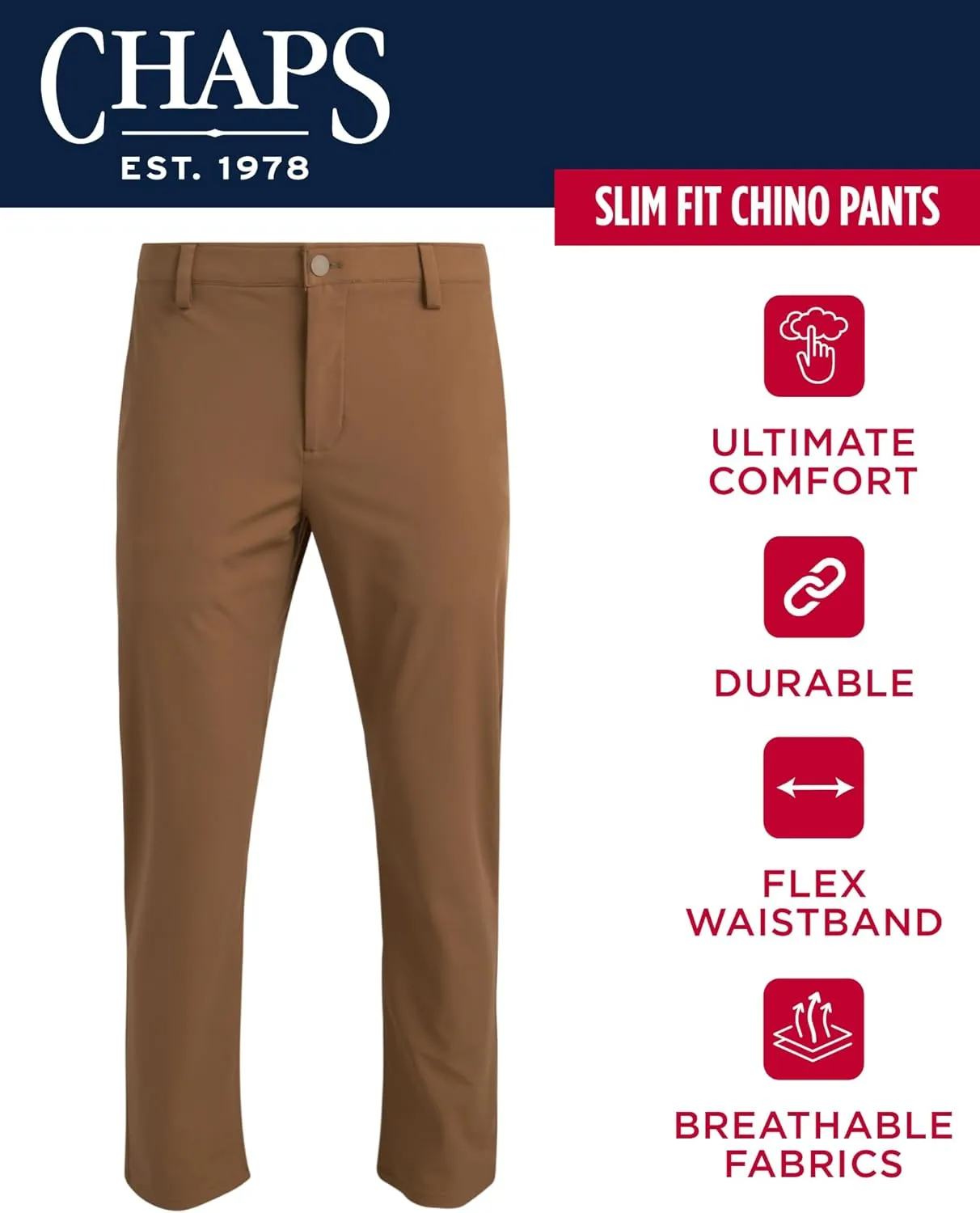 Chaps Men's Chino Pants - Slim Fit Comfort Stretch Straight Leg Dress Pants for Men - Men's Flexible Performance Work Pants