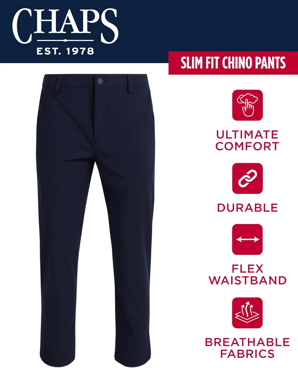 Chaps Men's Chino Pants - Slim Fit Comfort Stretch Straight Leg Dress Pants for Men - Men's Flexible Performance Work Pants