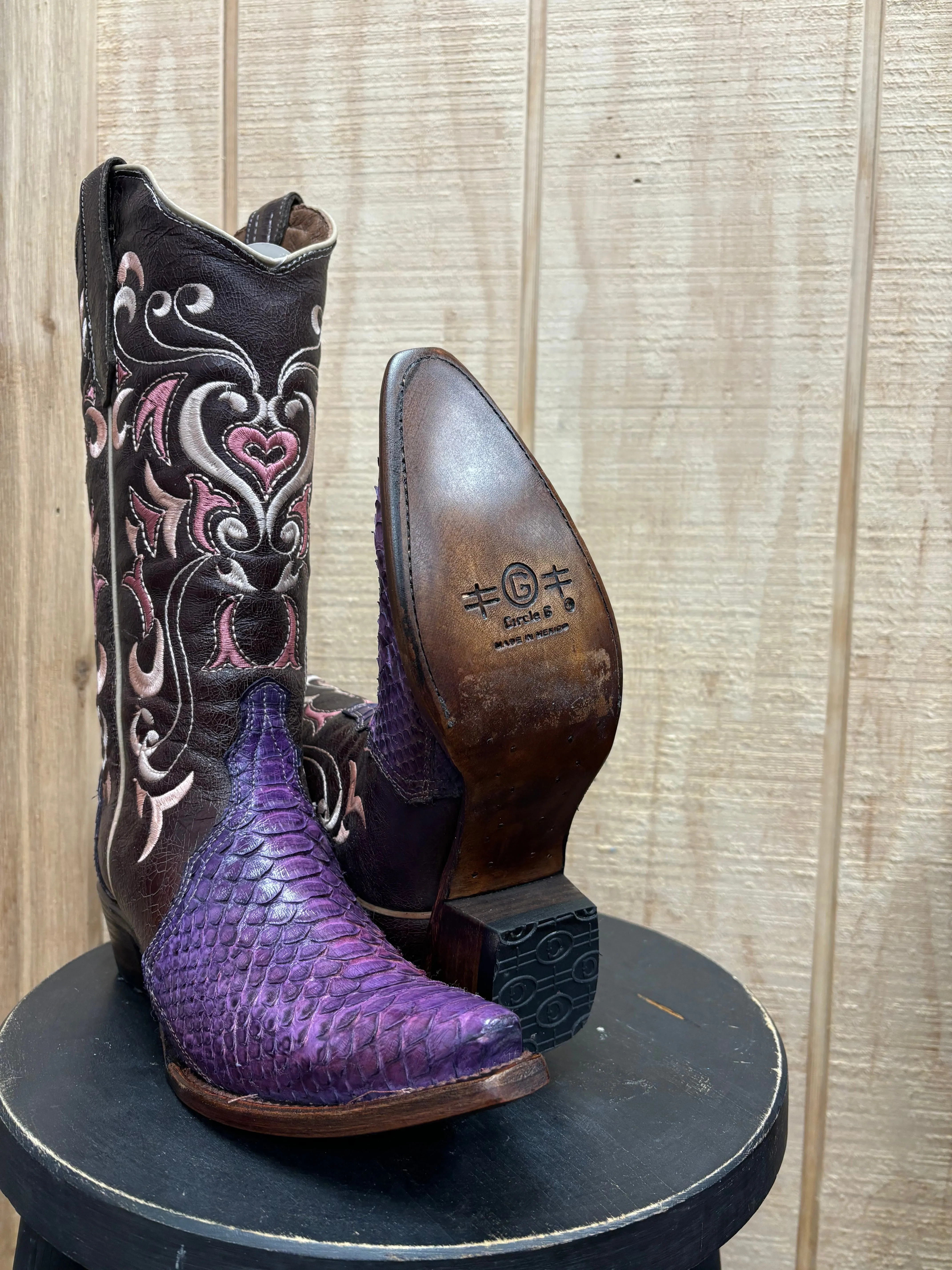 Circle G Women's Purple Embroidered Python Snip Toe Cowgirl Boots Snip Toe Cowgirl Boots L6115