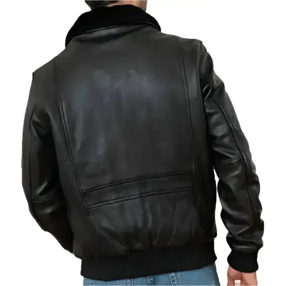 Classic Black Cowhide Leather Bomber Jacket – Timeless & Durable