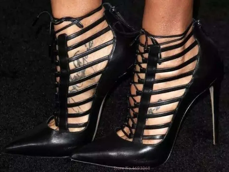 Classy Lace Up Back Zipper Ankle Boots High Heels