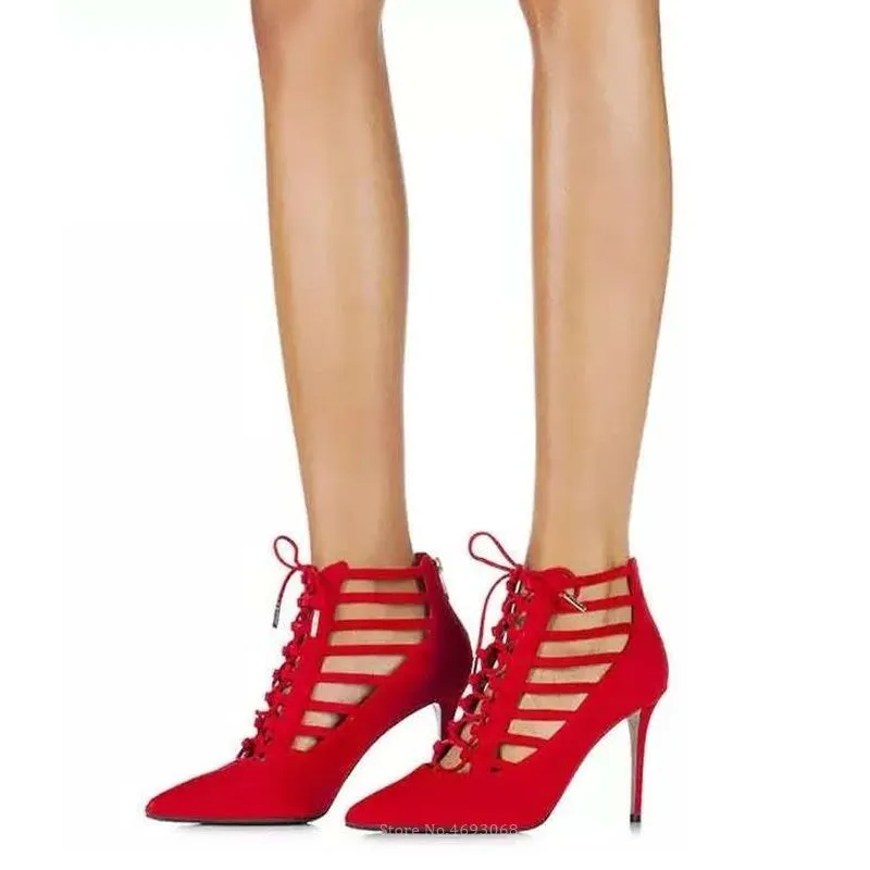 Classy Lace Up Back Zipper Ankle Boots High Heels