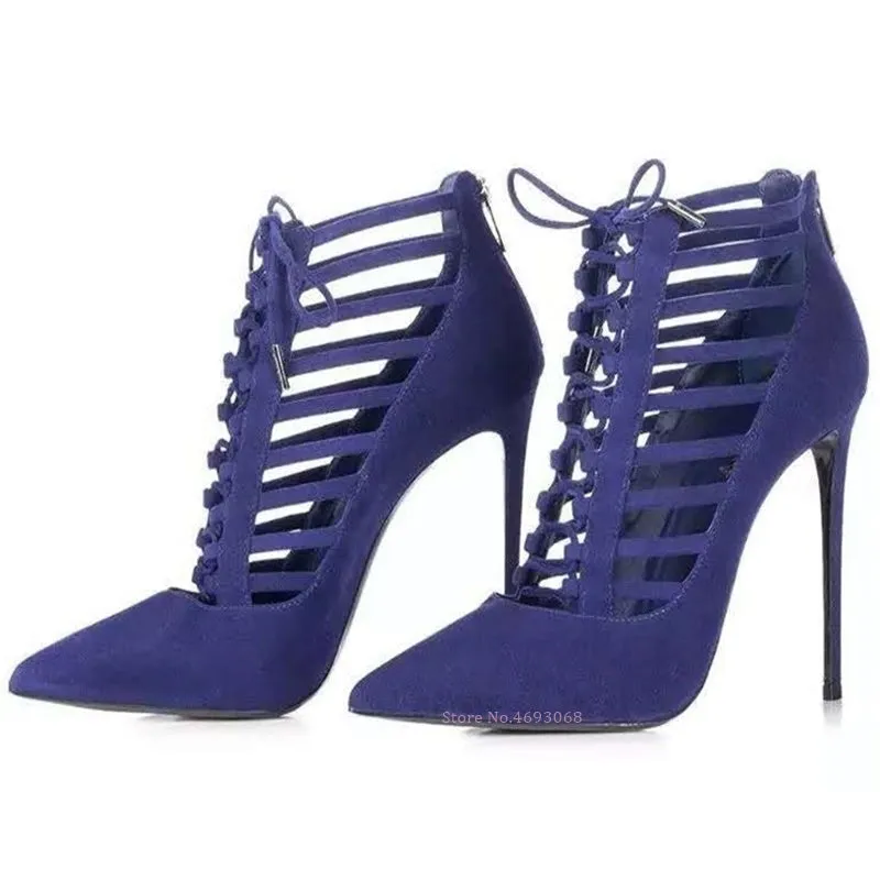 Classy Lace Up Back Zipper Ankle Boots High Heels