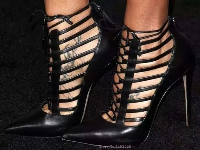 Classy Lace Up Back Zipper Ankle Boots High Heels