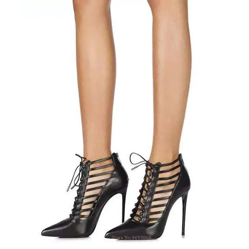 Classy Lace Up Back Zipper Ankle Boots High Heels