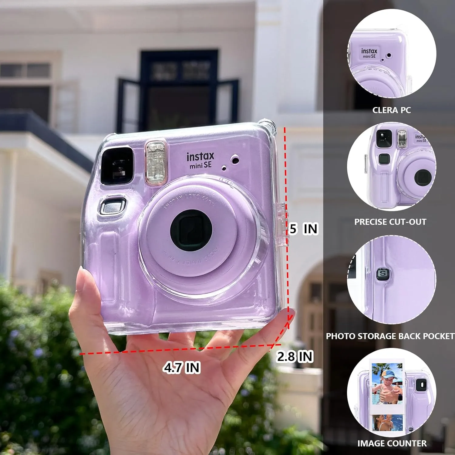 Clear Case for Fujifilm Instax Mini SE Instant Camera Bag - Instant Mini SE Case with Adjustable Shoulder Straps (No Camera)