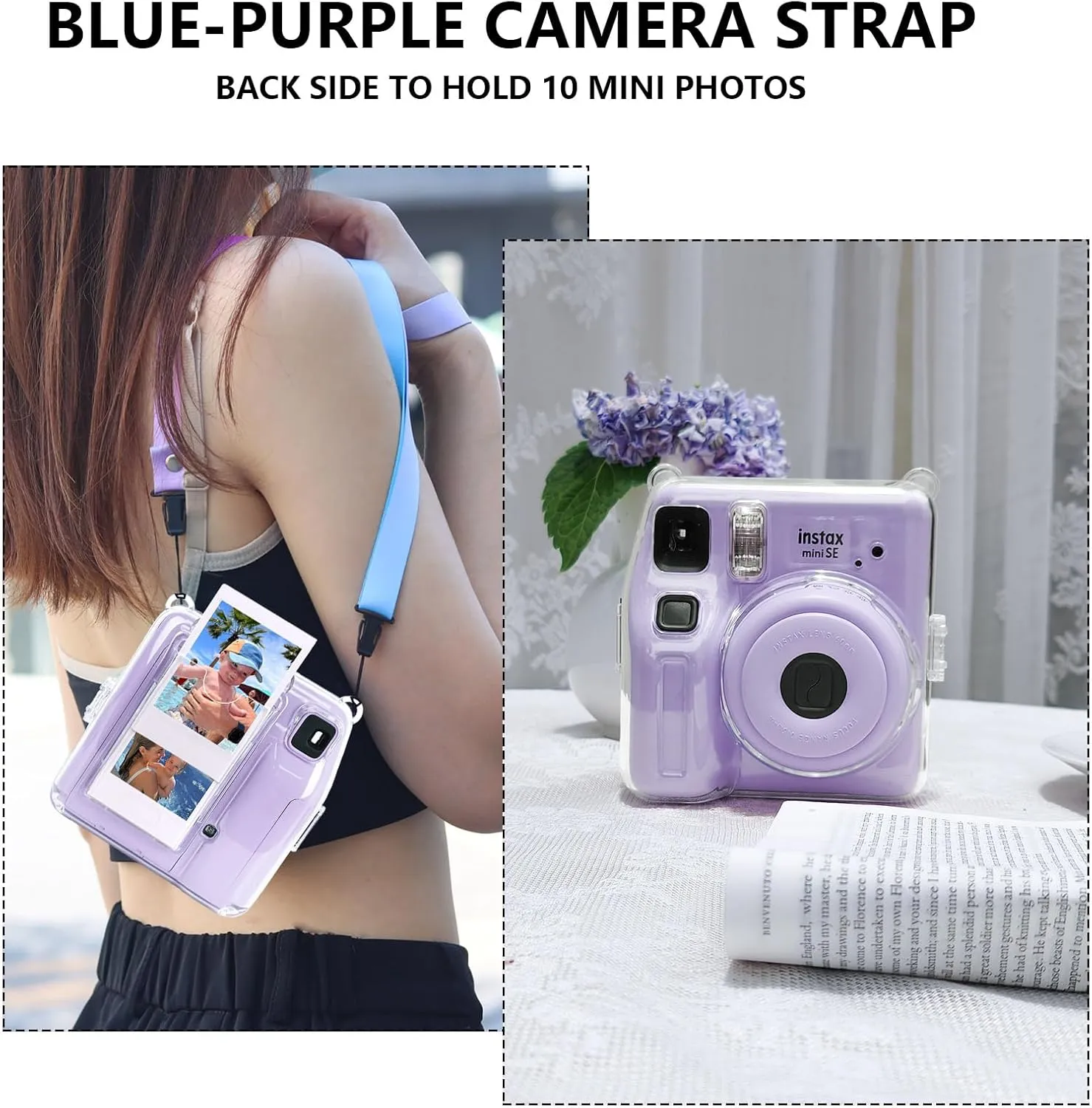 Clear Case for Fujifilm Instax Mini SE Instant Camera Bag - Instant Mini SE Case with Adjustable Shoulder Straps (No Camera)