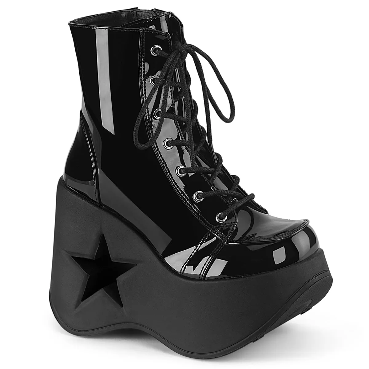 DYNAMITE-106 DemoniaCult Black Patent Sexy Women's Ankle Boots (Alternative Footwear)