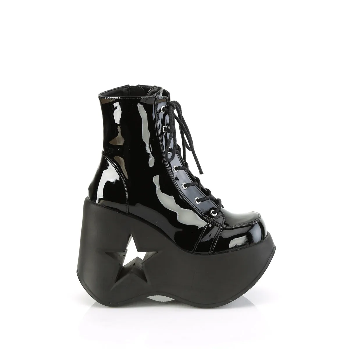 DYNAMITE-106 DemoniaCult Black Patent Sexy Women's Ankle Boots (Alternative Footwear)