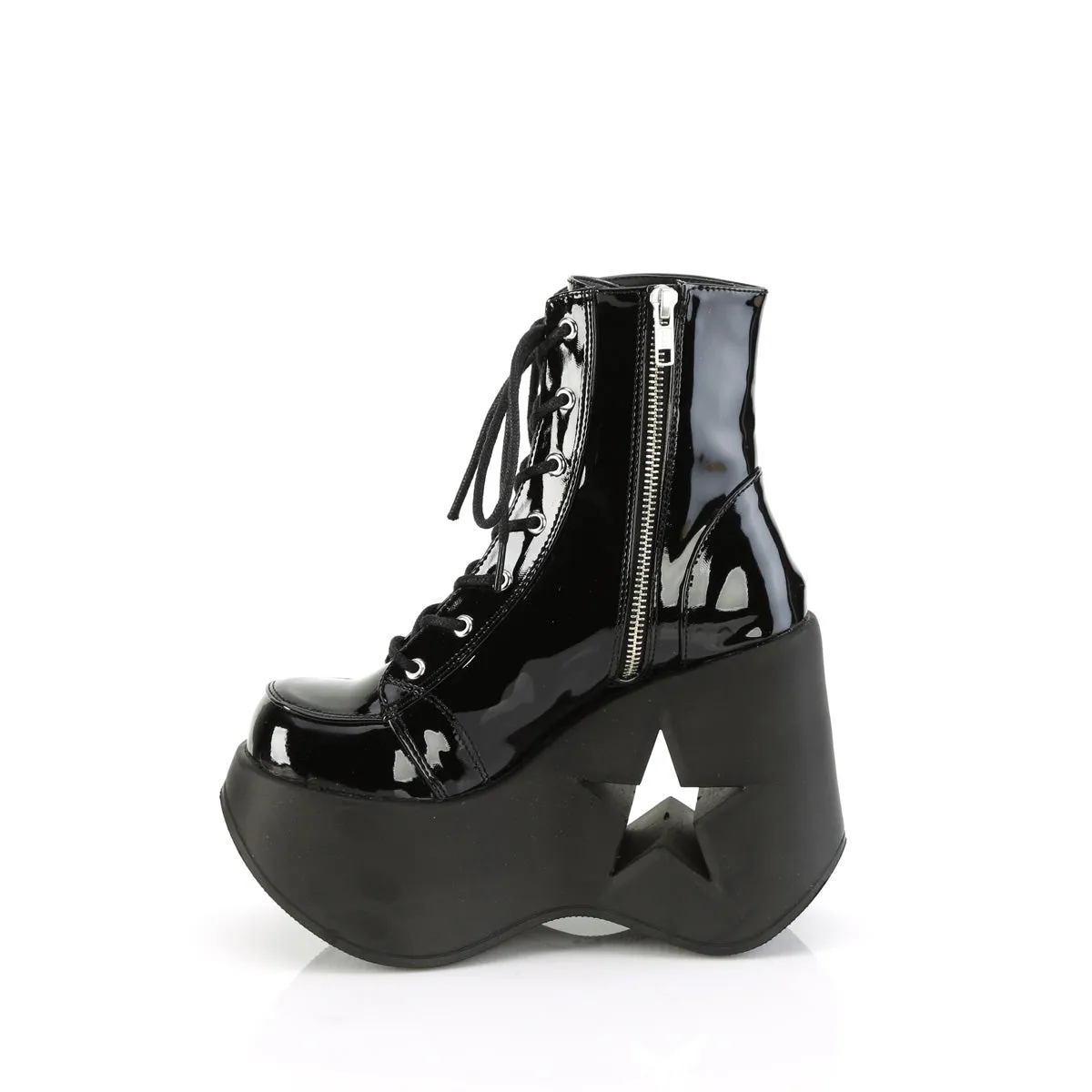DYNAMITE-106 DemoniaCult Black Patent Sexy Women's Ankle Boots (Alternative Footwear)