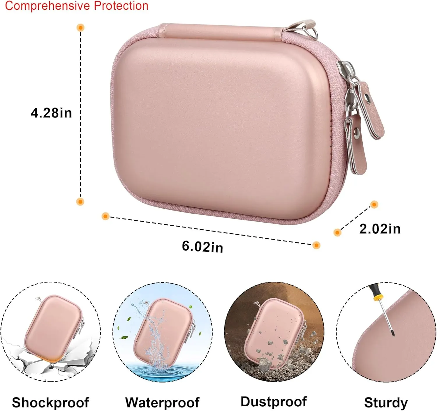 Elonbo Carrying Case for Canon Ivy 2 Mini/Canon Ivy Mini Photo Printer, Portable Bluetooth Instant Camera Printer Storage Holder Trave Bag, Mesh Bag fits Photo Paper Cable, Rose Gold