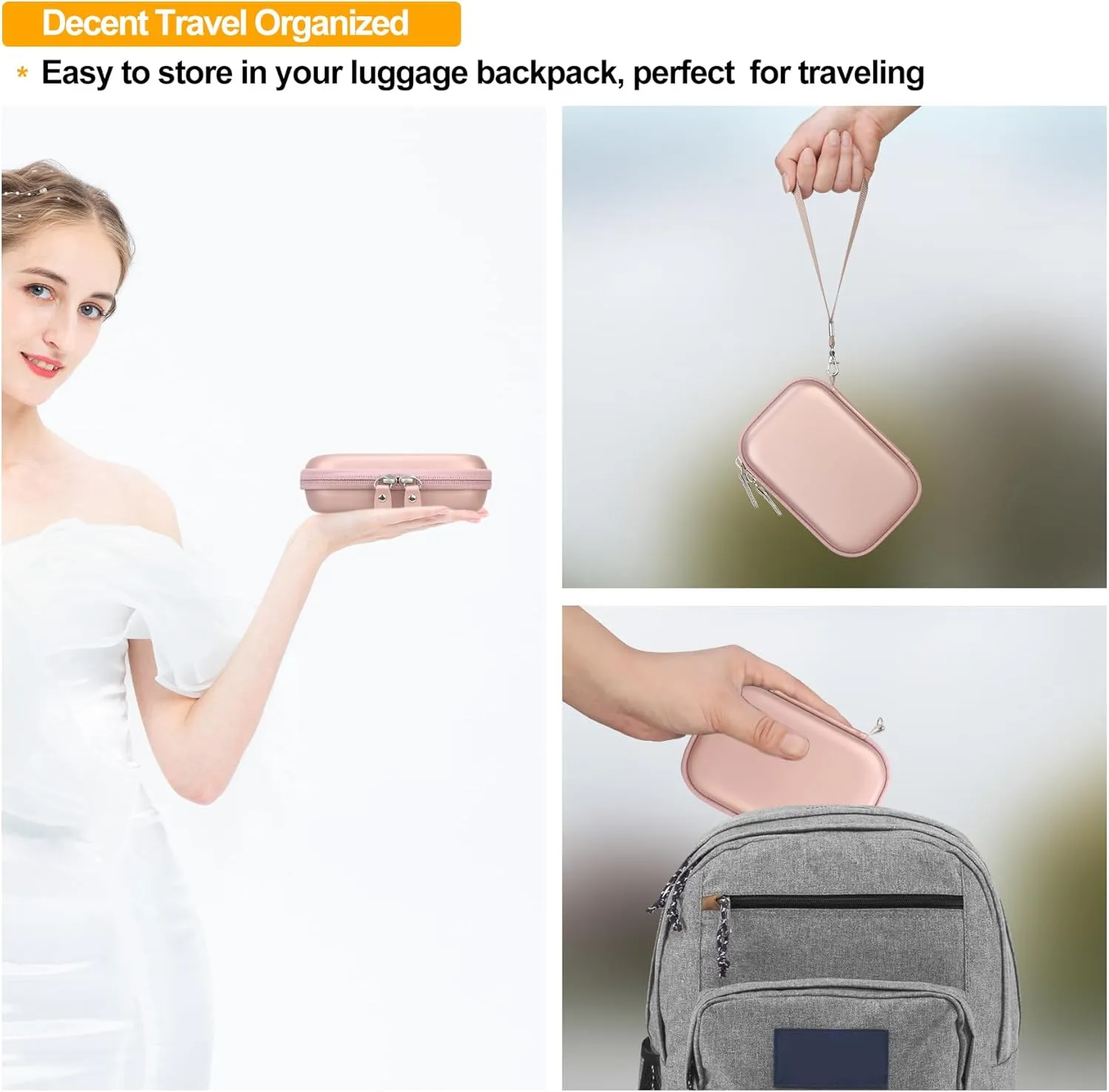 Elonbo Carrying Case for Canon Ivy 2 Mini/Canon Ivy Mini Photo Printer, Portable Bluetooth Instant Camera Printer Storage Holder Trave Bag, Mesh Bag fits Photo Paper Cable, Rose Gold