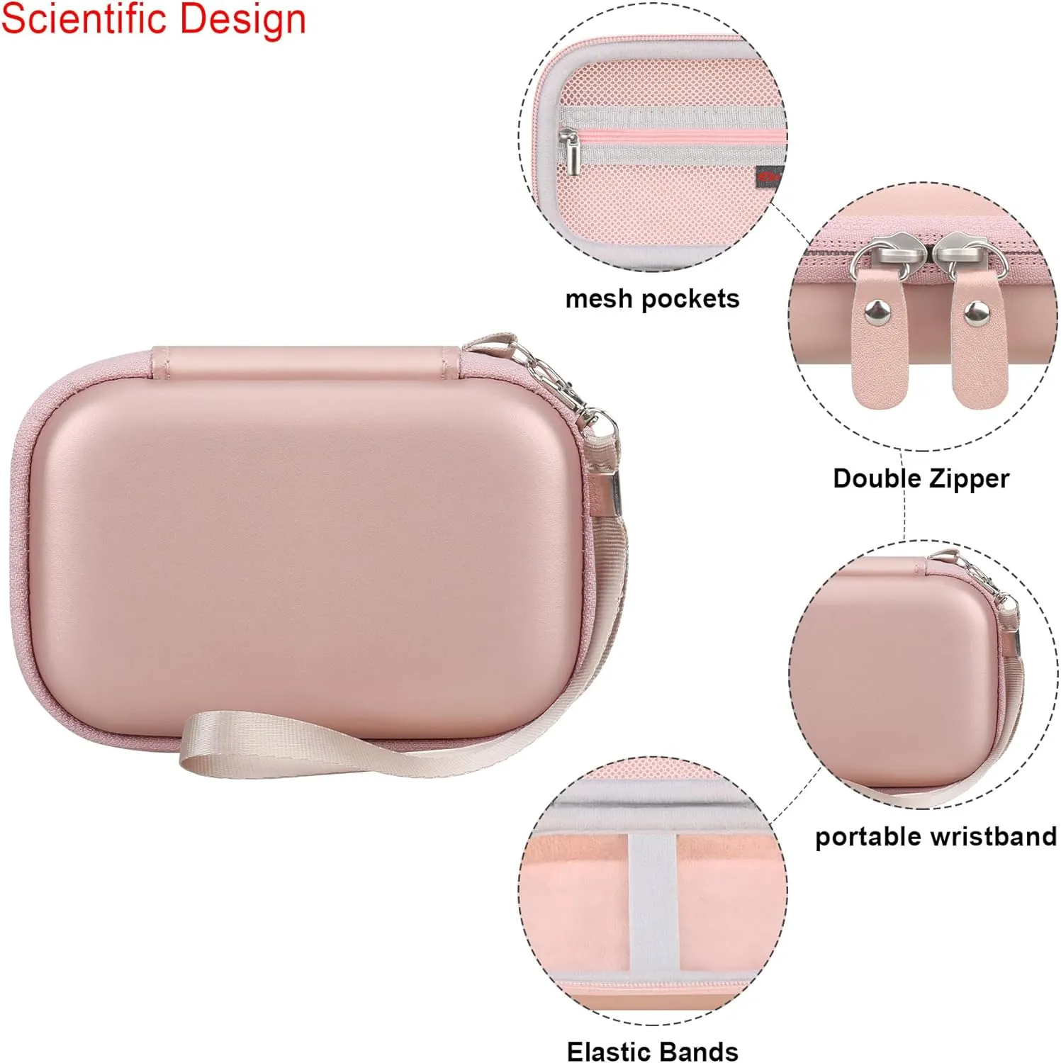 Elonbo Carrying Case for Canon Ivy 2 Mini/Canon Ivy Mini Photo Printer, Portable Bluetooth Instant Camera Printer Storage Holder Trave Bag, Mesh Bag fits Photo Paper Cable, Rose Gold