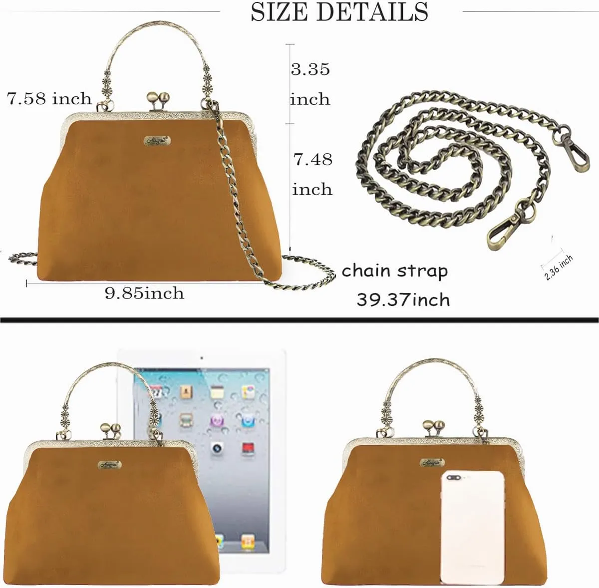 Evening Bag Vintage Purse Kiss Lock Purses and Handbags for Women Floral Canvas Handbag