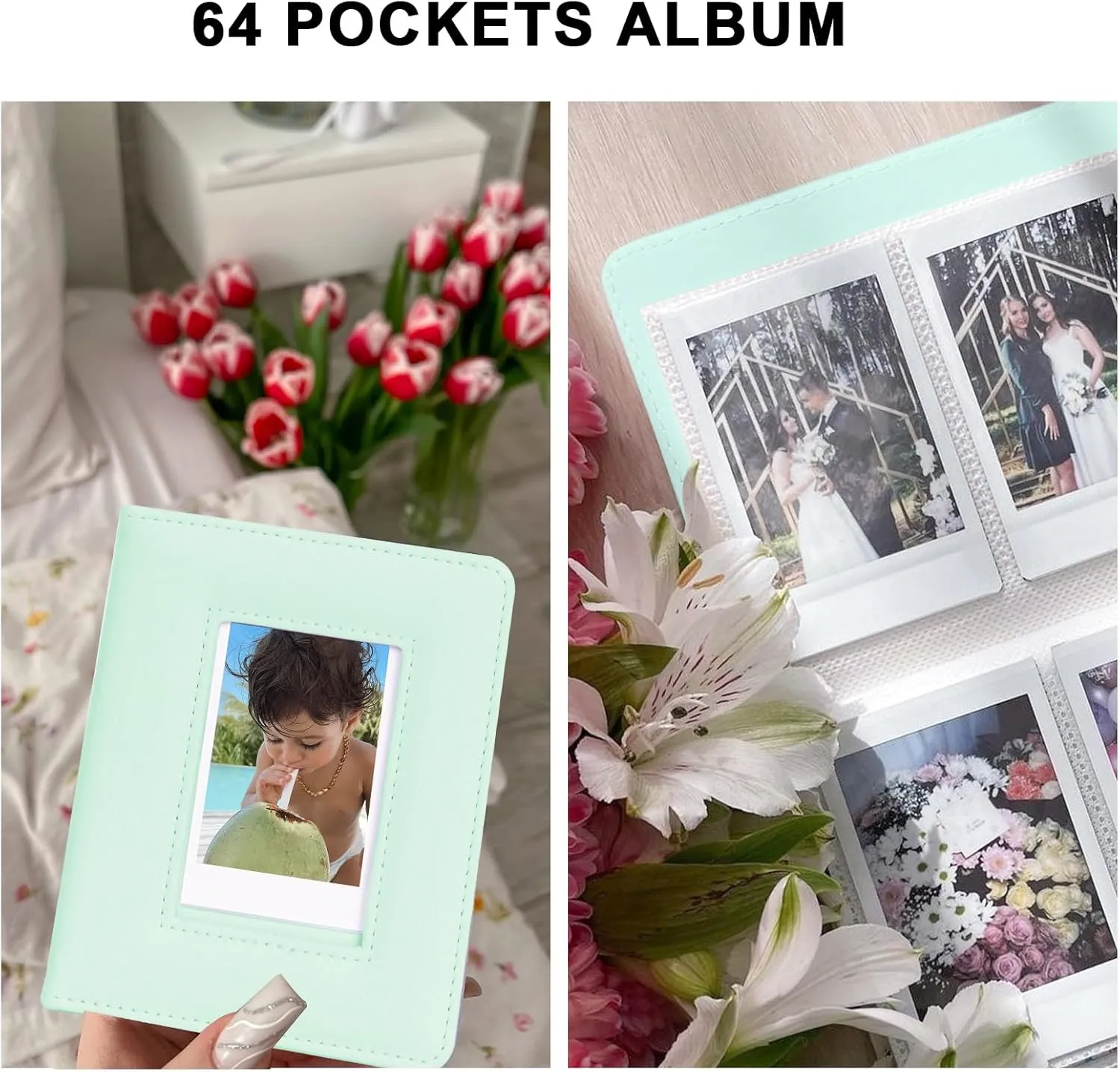 Fujifilm Instax Mini 12 Protective Case, PU Leather Bag with Magnetic Closure and Back Pocket, 64 Mini Photo Album and Adjustable Shoulder Strap (Green)