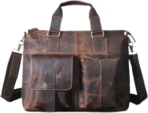 Haitpant Men Leather Retro Travel Business Briefcase 15" Laptop Case Portfolio Bag Shoulder Messenger Bag