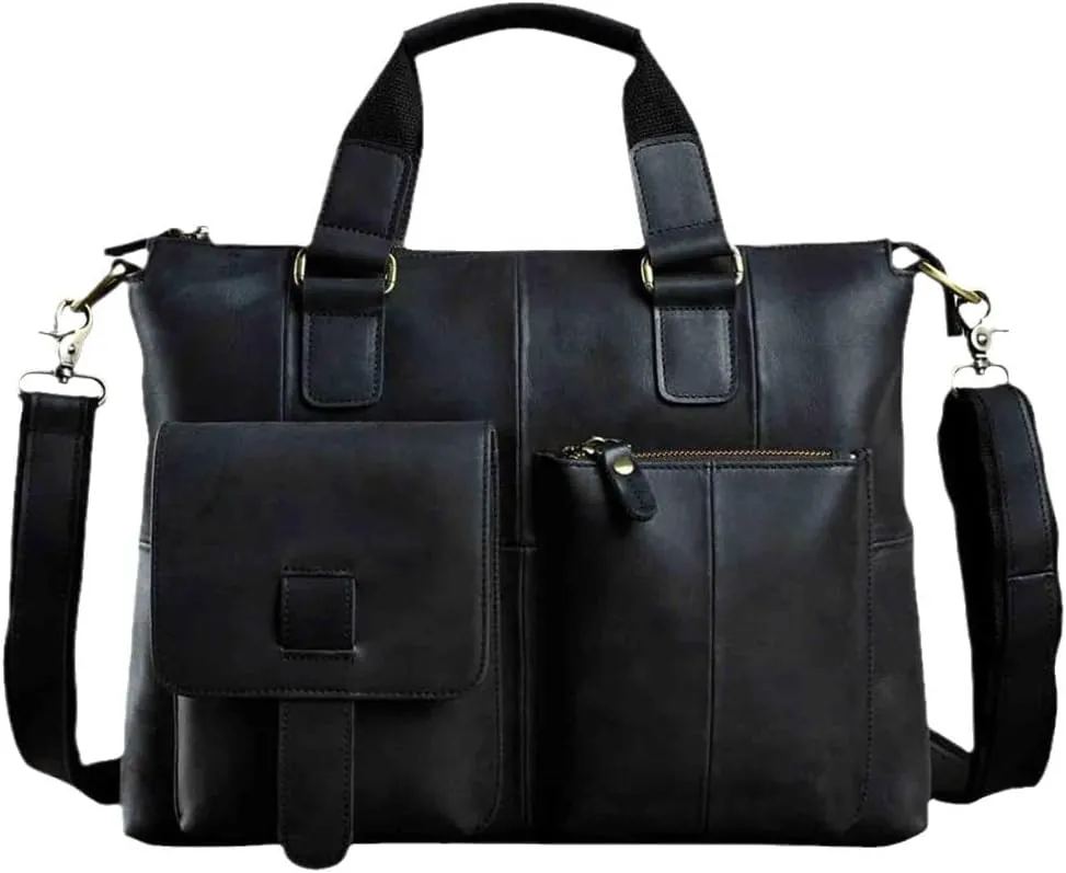 Haitpant Men Leather Retro Travel Business Briefcase 15" Laptop Case Portfolio Bag Shoulder Messenger Bag