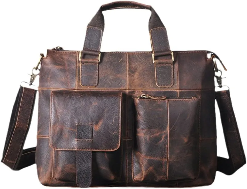 Haitpant Men Leather Retro Travel Business Briefcase 15" Laptop Case Portfolio Bag Shoulder Messenger Bag