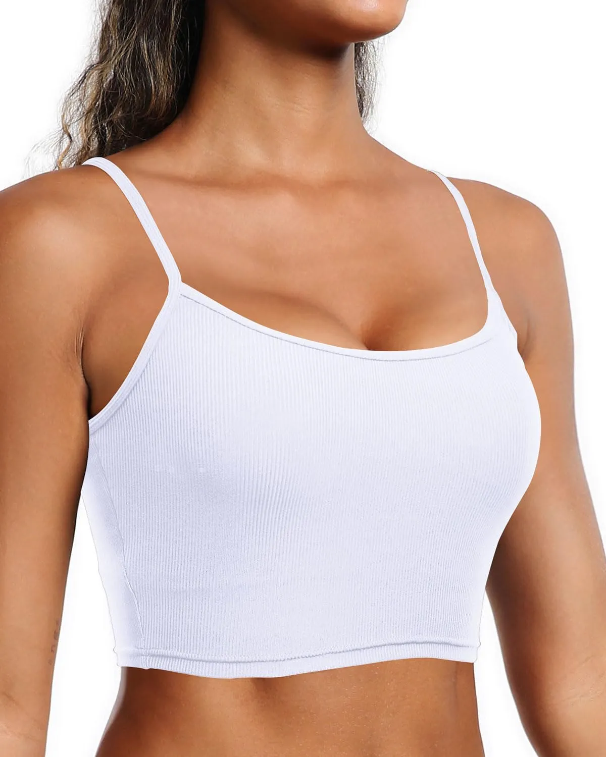 Holipick Women Bikini Crop Top Ribbed Swimsuit Sport Bra Swim Top Modest Bathing Suit Tank Top No Bottom