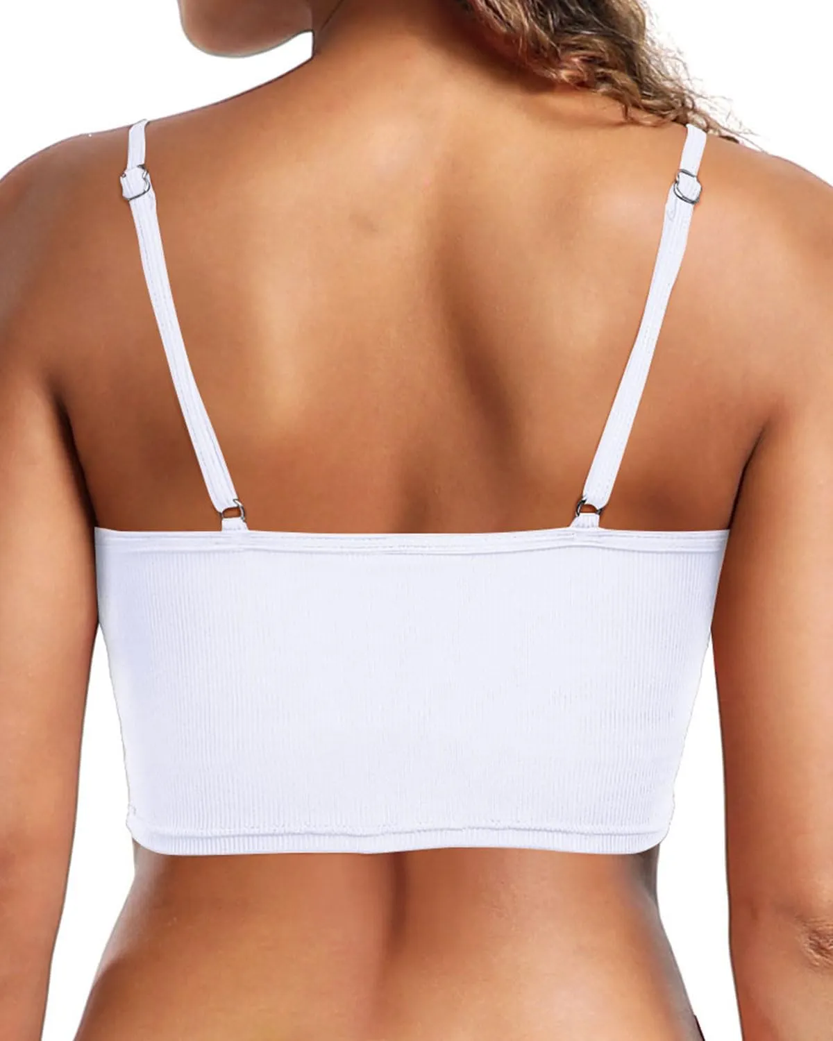 Holipick Women Bikini Crop Top Ribbed Swimsuit Sport Bra Swim Top Modest Bathing Suit Tank Top No Bottom