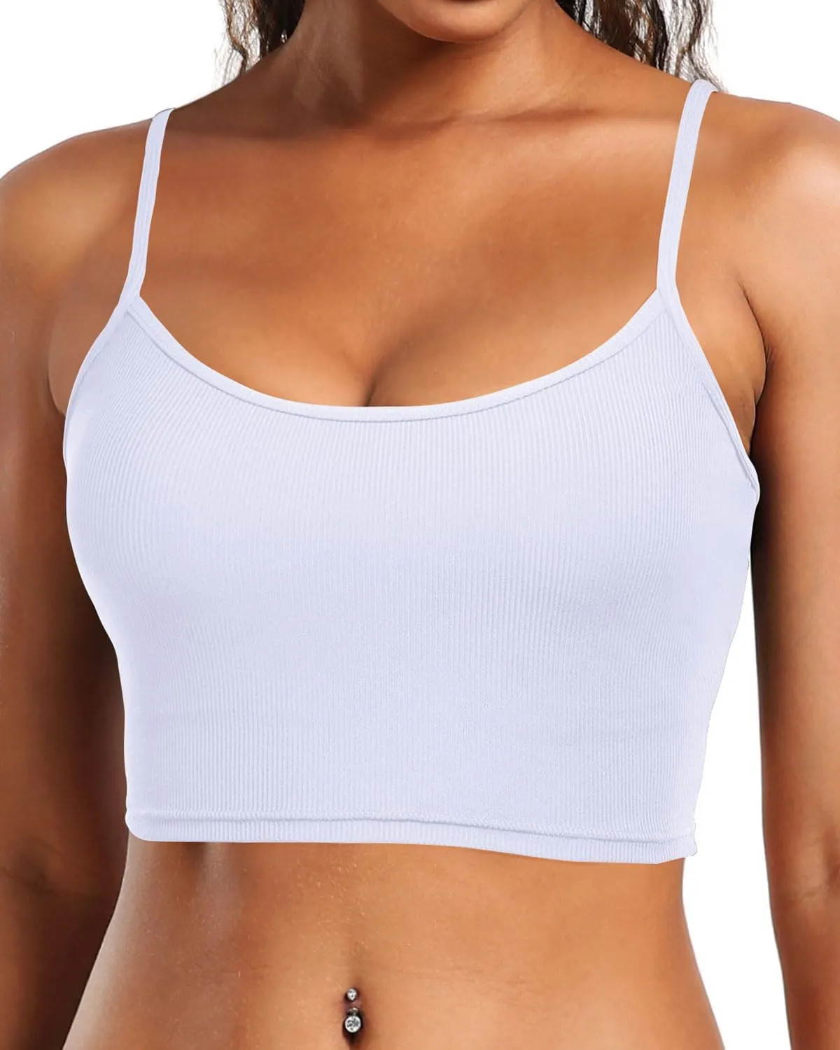 Holipick Women Bikini Crop Top Ribbed Swimsuit Sport Bra Swim Top Modest Bathing Suit Tank Top No Bottom