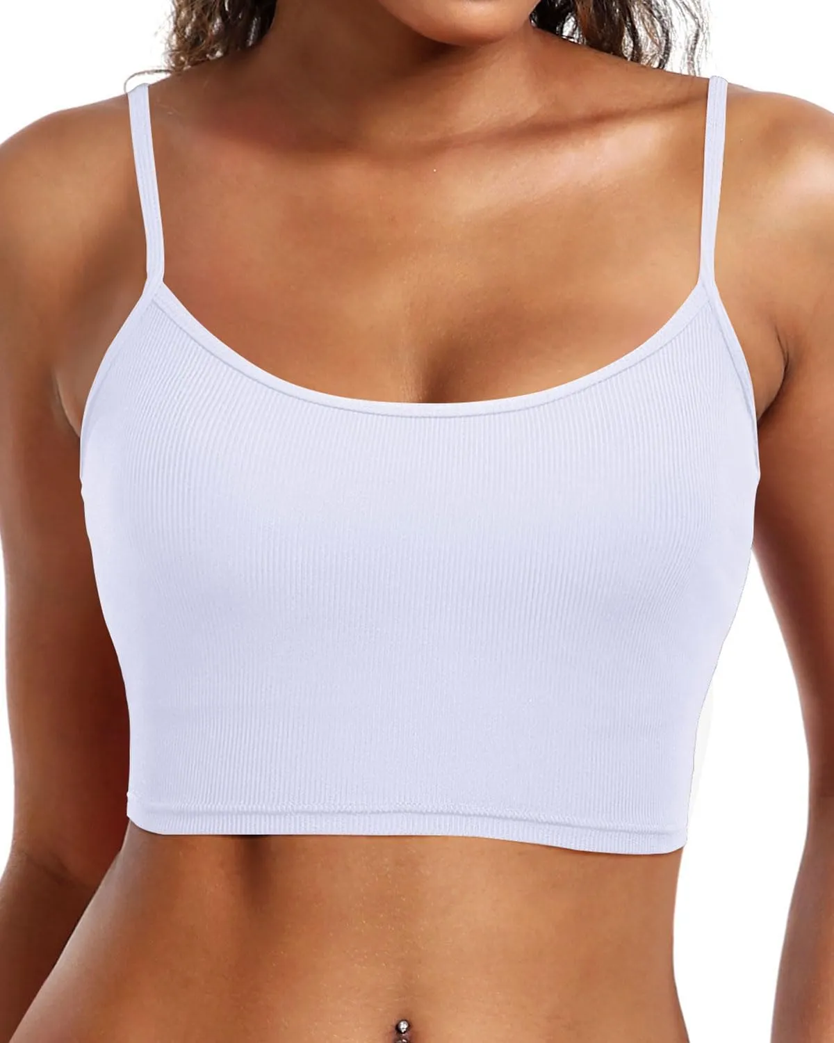 Holipick Women Bikini Crop Top Ribbed Swimsuit Sport Bra Swim Top Modest Bathing Suit Tank Top No Bottom
