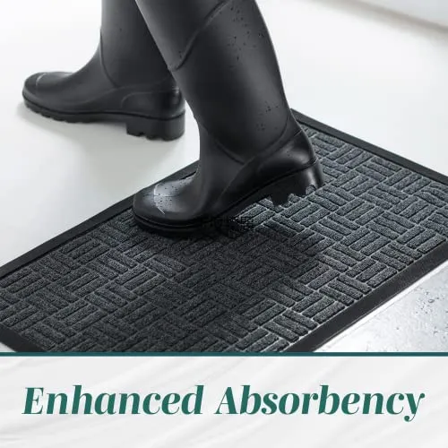 HOMWE 2 Pc All-Weather Door Mats Set, Slip-Resistant, Absorbent, 29.5 x 17 Inches