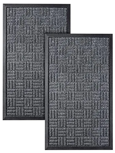 HOMWE 2 Pc All-Weather Door Mats Set, Slip-Resistant, Absorbent, 29.5 x 17 Inches