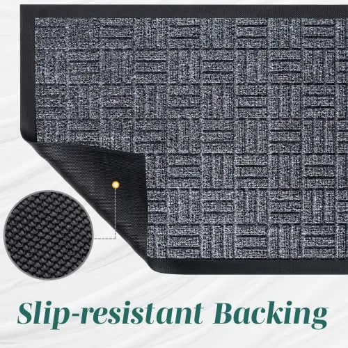 HOMWE 2 Pc All-Weather Door Mats Set, Slip-Resistant, Absorbent, 29.5 x 17 Inches