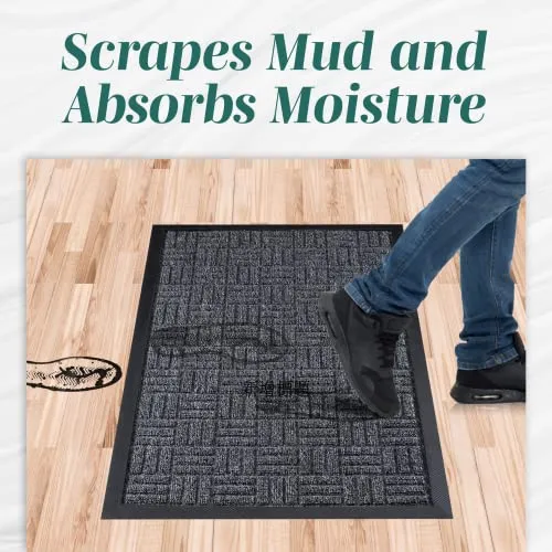 HOMWE 2 Pc All-Weather Door Mats Set, Slip-Resistant, Absorbent, 29.5 x 17 Inches