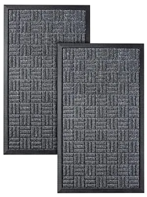 HOMWE 2 Pc All-Weather Door Mats Set, Slip-Resistant, Absorbent, 29.5 x 17 Inches
