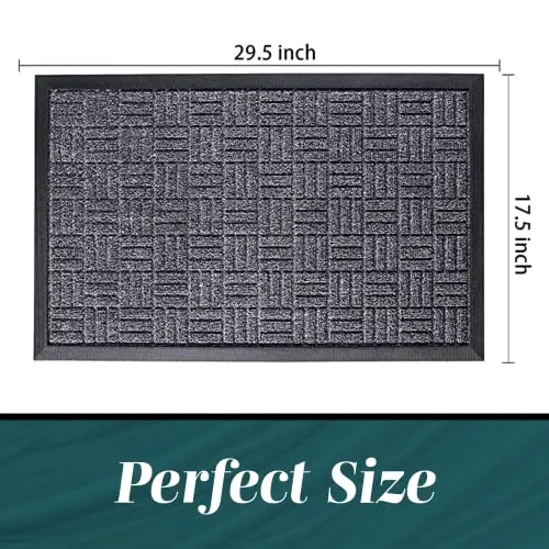HOMWE 2 Pc All-Weather Door Mats Set, Slip-Resistant, Absorbent, 29.5 x 17 Inches