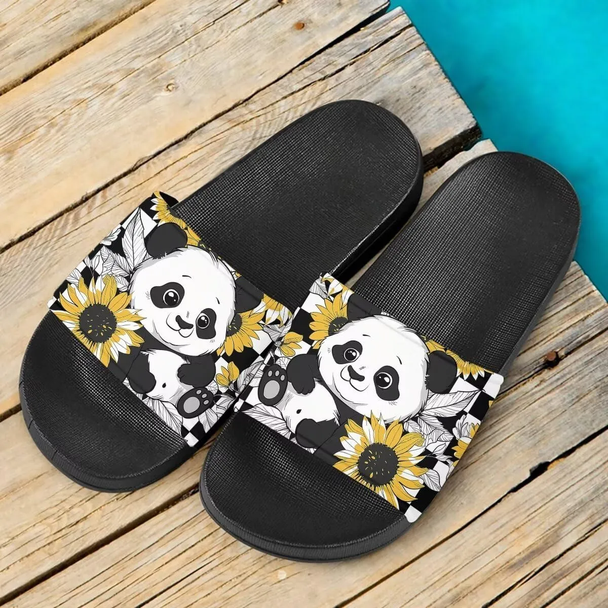 Howilath Cute Animal Women's Classic Open Toe Single Band Slip-On Flat Slide Sandal, Mandala Galaxy Butterflies Colorful Design Women Shower Slippers